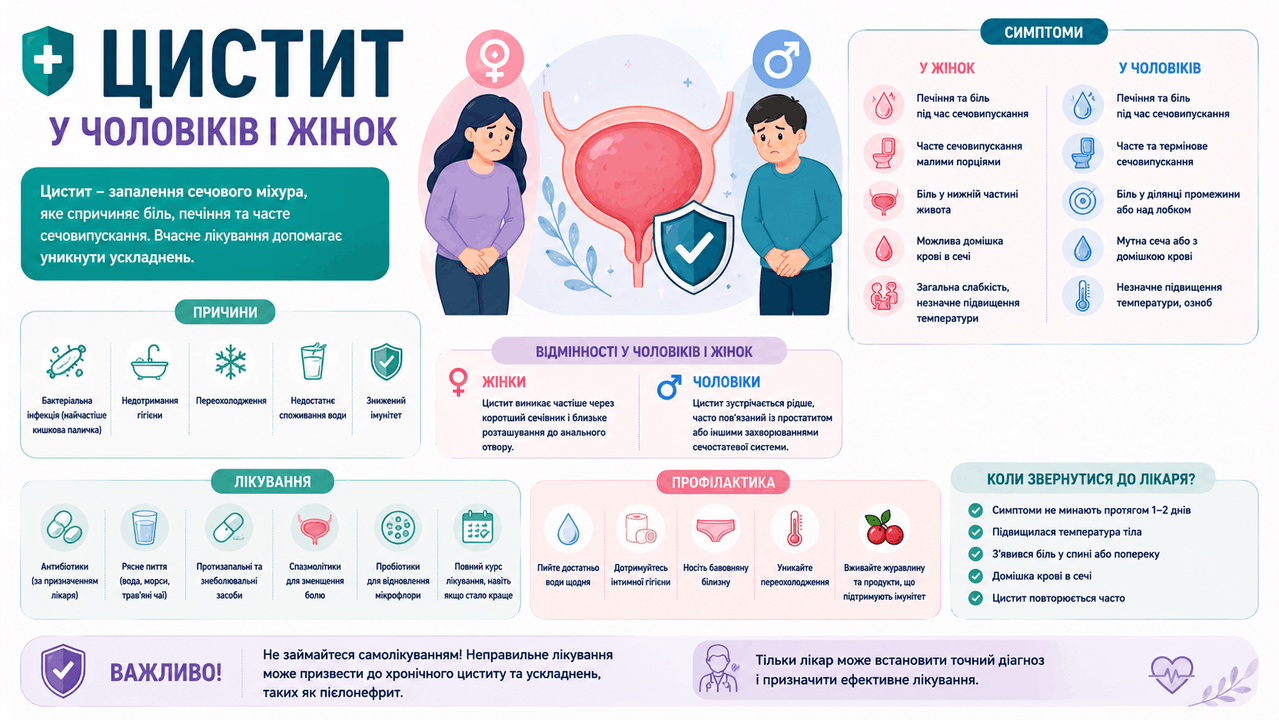Цистит у чоловіків і жінок