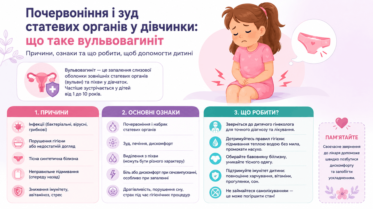 Почервоніння та свербіж статевих органів у дівчинки, вульвовагініт